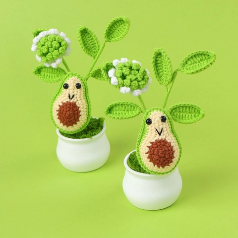 Handgefertigte Häkel Avocado Topfpflanze Deko Mit Lächelndem Gesicht Wolle Gestrickte Tischdeko Für Zuhause Büro Geschenk