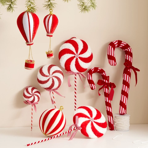 Decorazioni Natalizie a Lecca Lecca Rosse e Bianche Pendenti in Schiuma Glitterata Per Feste Casa Scatole Regalo