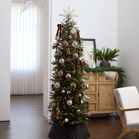 Beleuchteter Künstlicher Weihnachts Bleistiftbaum PE Schlanker Grüner Tannenbaum Mit Warmen Lichtern Für Zuhause Wohnzimmer Feiertag Party Dekoration