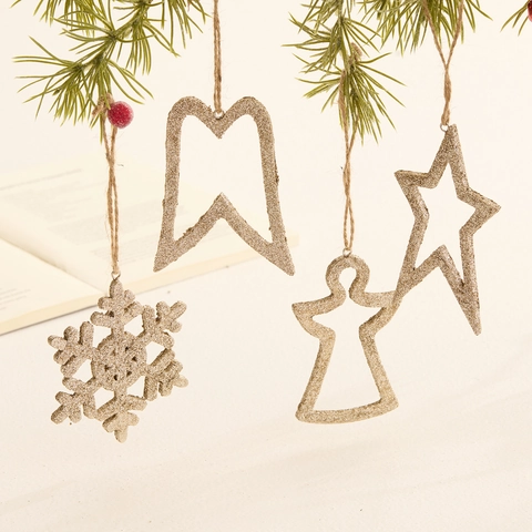 Ornamenti Natalizi Appesi con Glitter Fiocco di Neve Angelo Stella Forma Albero di Natale PVC Decorazioni per Albero Oro Argento