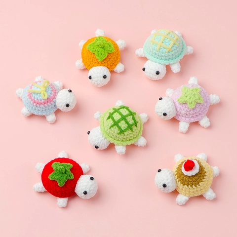Handmade Crochet Turtle Plush Keychain Mini Yarn Knitted Animal Fruit Dessert Shell Design Cute Bag Charm Hanging Ornament Gift
