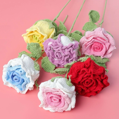 Häkelrosen Handgefertigt Aus Garn Künstliche Blumen Simulation Ewiger Blumenstrauß Heimdekoration Kreatives Geschenk