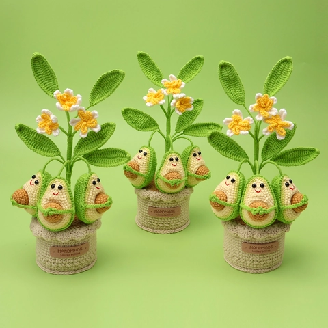 Ornamento per Pianta in Vaso di Avocado all'Uncinetto Fatto a Mano Simpatico Fiore Simualtion Lavorato a Maglia Arredo Casa Ufficio