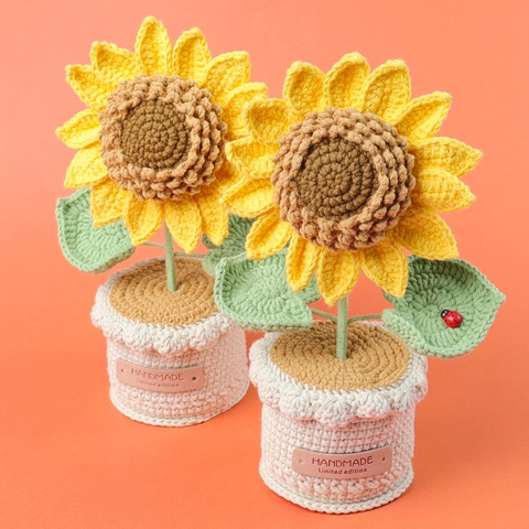 Handgefertigte Häkelarbeit Garn Topfpflanze Künstliche Sonnenblume Rose Tulpe Maiglöckchen Für Schreibtisch Deko Blume Geschenk