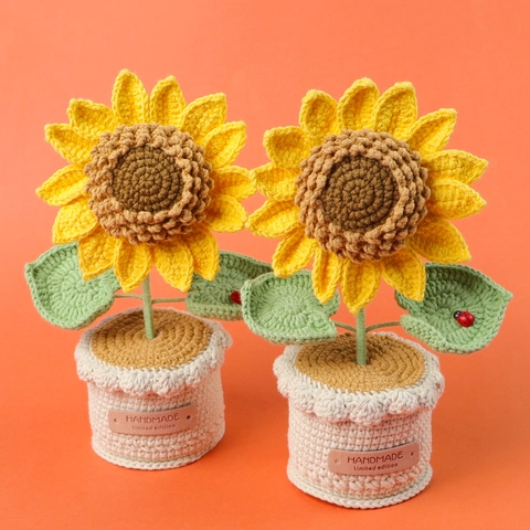 Handgefertigte Häkelarbeit Garn Topfpflanze Künstliche Sonnenblume Rose Tulpe Maiglöckchen Für Schreibtisch Deko Blume Geschenk
