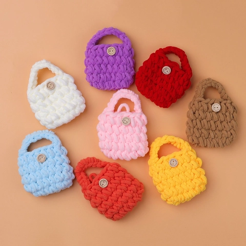 Handgemaakte Gehaakte Gebreide Wollen Koptelefoonhoes Mini Draagbare Beschermende Tas Met Houten Knoop Schattige Effen Kleur