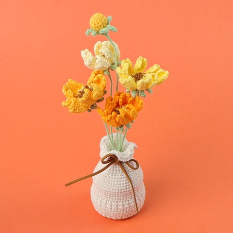 Handgemachte Gehäkelte Künstliche Blumen Topfpflanze Garn Gestrickte Florale Schreibtisch Deko Geschenk Bunt