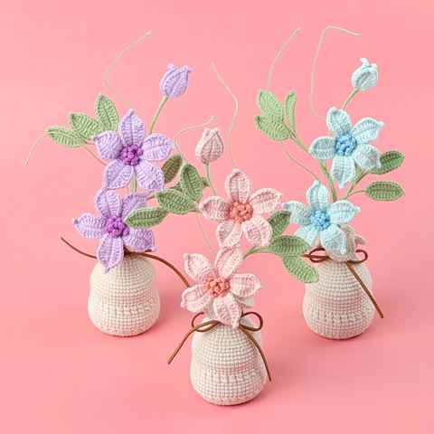 Gehäkelte Waldrebe Topfblume Handgefertigtes Gestricktes Künstliches Blumengesteck Für Schreibtisch Deko Geschenk