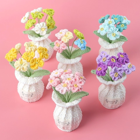 Häkelblume Im Topf Handgefertigt Gestrickte Wolle Vergissmeinnicht Schreibtischdeko Ästhetisches Geschenk