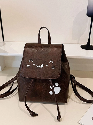 Mini Mochila Cuero PU Lindo Patrón De Gato De Dibujos Animados Bolso Escolar Para Mujeres Niñas Estilo INS Coreano Casual