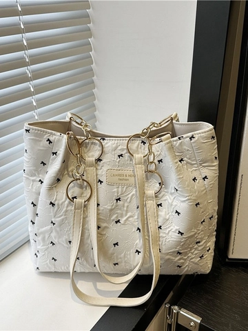Borsa Tote Plissettata Da Donna Con Stampa A Fiocco Borsa A Tracolla Strutturata Chic Borsa A Mano Versatile Leggera