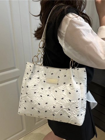 Borsa Tote Plissettata Da Donna Con Stampa A Fiocco Borsa A Tracolla Strutturata Chic Borsa A Mano Versatile Leggera