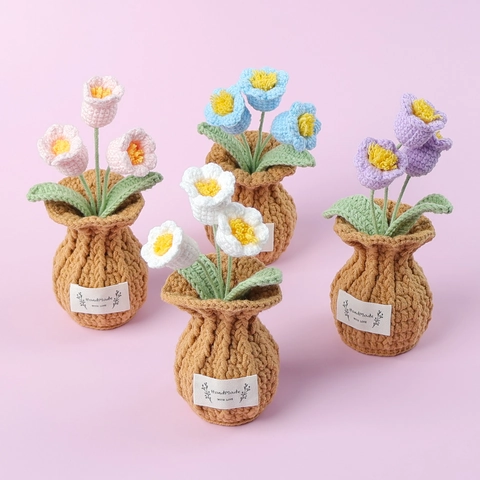 Handgemachte Gehäkelte Blumen Topfpflanze Strick Tulpe Sonnenblume Rose Desktop Ornament Heimdeko