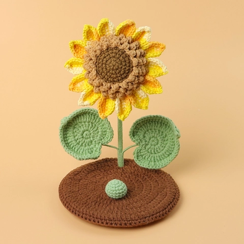Handgehäkelter Sonnenblumen Handy Ständer Gestrickter Baumwollgarn Dekorative Schreibtisch Ornament Gesteck Halter Geschenk