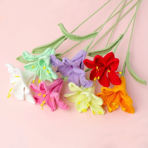 Handgehäkelte Lilienblume Aus Garn Gestrickte Künstliche Blüte Für Heimdekoration Hochzeitsfotografie Requisiten Geschenk