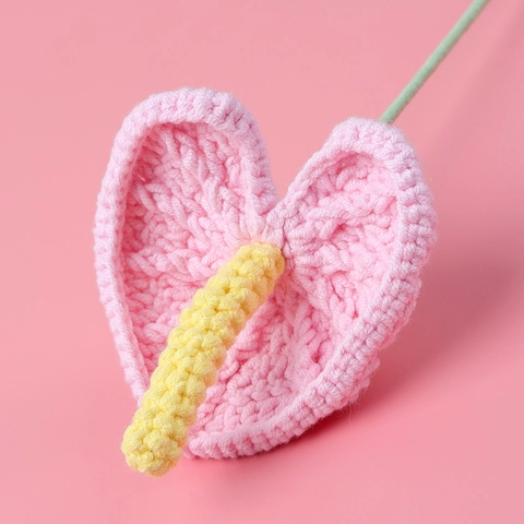 Handmade Crochet Anthurium Artificial Flowers Knitted Yarn Floral For Wedding Home Decor Gift Romantic Hand-Knitted