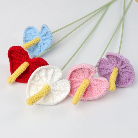 Handgefertigte Gehäkelte Anthurium-Blume Aus Wolle Künstliche Blume Heimdekoration Geschenk Für Mutter Lehrer