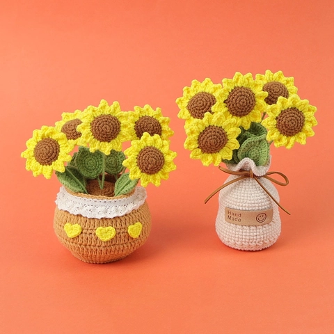 Artificial Sunflower Potted Plant Hand Crocheted Yarn Knitted Flower Desktop Decor Handmade Gift Aesthetic Table Ornament