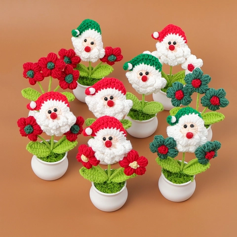 Handgemacht Gehäkelt Weihnachtsmann Weihnachtsbaum Topfblume Gestricktes Garn Desktop Dekoration Für Haus Auto Festliche Deko
