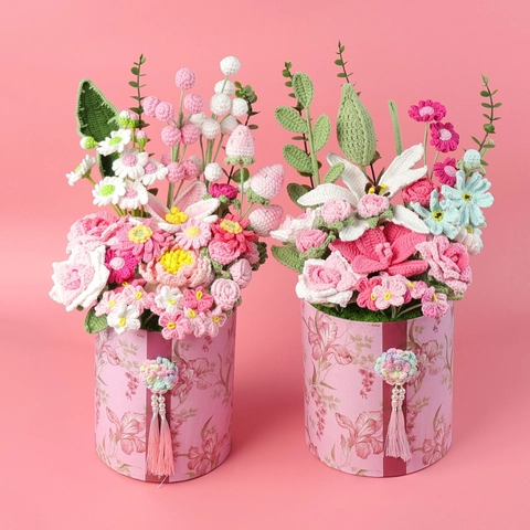 Handgefertigte Gehäkelte Wollblumen Künstliches Blumenarrangement Geschenkbecher Heimdekor Quaste Rose Lilie Pfingstrose