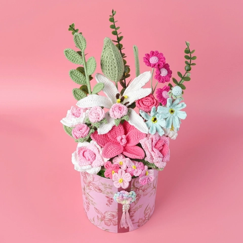 Handgefertigte Gehäkelte Wollblumen Künstliches Blumenarrangement Geschenkbecher Heimdekor Quaste Rose Lilie Pfingstrose