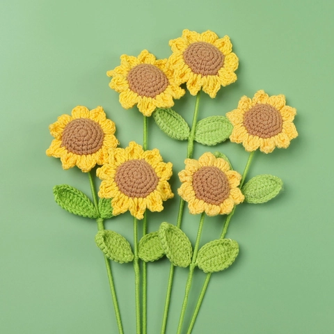 Ramo De Girasoles Crochet Hecho A Mano Lana Flor Artificial Decoración Hogar Escritorio Regalo Graduación Día Del Maestro