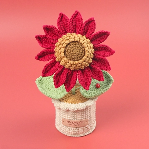 Handmade Crochet Sunflower Potted Plant Yarn Knitted Artificial Flower Desktop Decor Gift For Women Office Home