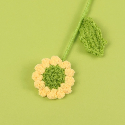 Handmade Crochet Flower Bouquet Knitted Daisy Sunflower Artificial Wool Plants Home Decor Gift Valentine Day Finished