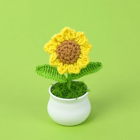 Handmade Crochet Fruit Flower Potted Plant Artificial Sunflower Persimmon Lemon Orange Desk Decor Ornament Home Office Gift