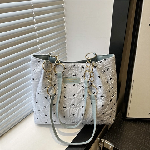 Bolso Tote Para Mujer Con Lazos Cuero PU Textura Acolchada Con Cadena Dorada Gran Capacidad Para Trabajo Escuela Informal Moda