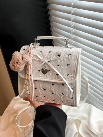 Mini Backpack Shoulder Bag Women PU Bubble Gauze Bow Heart Pendant Embossed Sweet Style Casual Travel For Girls