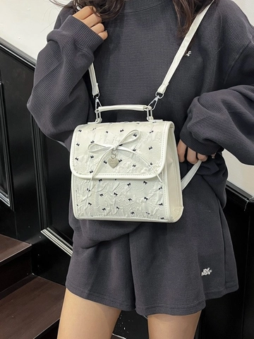 Mini Backpack Shoulder Bag Women PU Bubble Gauze Bow Heart Pendant Embossed Sweet Style Casual Travel For Girls