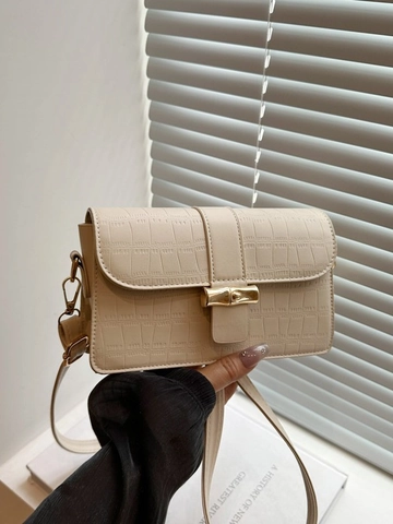 Sac Sous le Bras en Cuir PU à Motif Crocodile pour Femme Avec Boucle en Bambou Doré Petit Sac à Bandoulière Carré