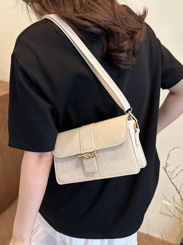 Sac Sous le Bras en Cuir PU à Motif Crocodile pour Femme Avec Boucle en Bambou Doré Petit Sac à Bandoulière Carré