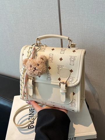 Damen Cartoon Bär Druck Rucksack Mode PU Leder Retro Klappe Doppel Schnalle Mini Schultasche Pendeln Täglich Rucksack