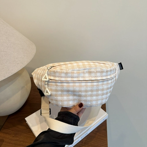 Borsa a Tracolla in Tela a Quadri Stile Giapponese per Donna Casuale Grande Capacità Borsa da Petto Leggera Elegante Marsupio