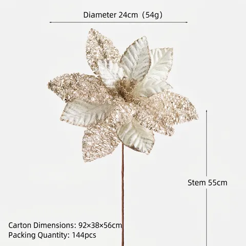 Künstliche Weihnachtsblume Poinsettia Glitzer Pailletten Netz Stoff Langer Stiel Deko Blumen Für Vase Hochzeit Haus Feiertag