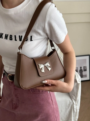 Women Underarm Baguette Bag PU Leather Metal Bow Buckle Magnetic Clasp Vintage Chic Shoulder Handbag For Ladies