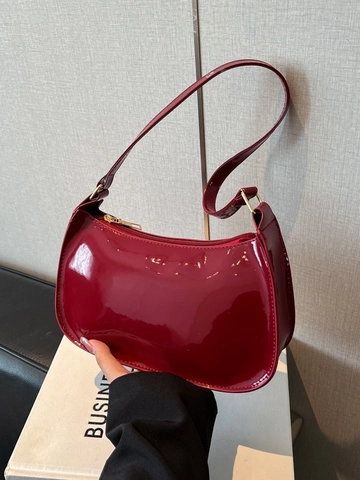 Bolso de Hombro Retro Brillante de Charol para Mujer Minimalista Color Sólido Gran Capacidad PU Bolso de Axila Moda
