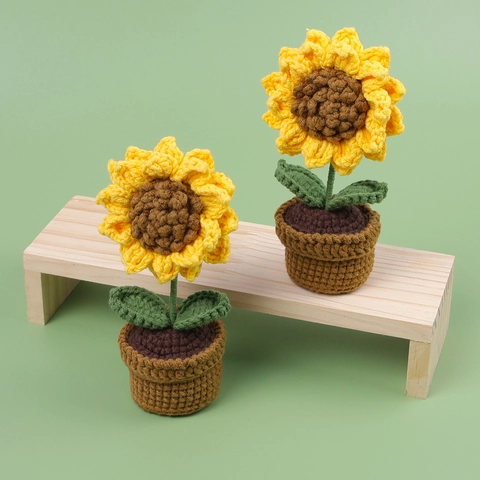 Planta De Girasol En Maceta De Ganchillo Hecha A Mano Adorno De Escritorio Para Coche Tejido Decoración De Hogar Linda Regalo