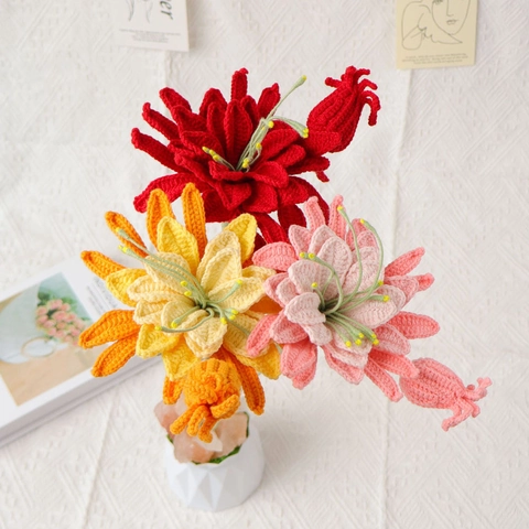 Handgemaakte Gehaakte Bloemstengel Epiphyllum Garen Kunstbloemen Huisdecoratie Tafelornament Esthetisch Cadeau Handwerk