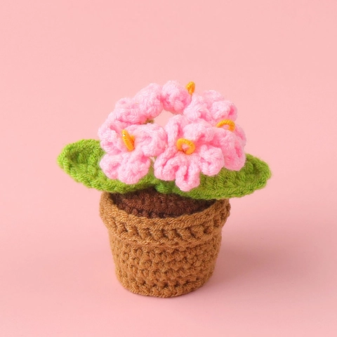Handmade Crochet Mini Potted Flower Ornament Sunflower Tulip Rose Daisy Artificial Plant For Desktop Car Decor Gift