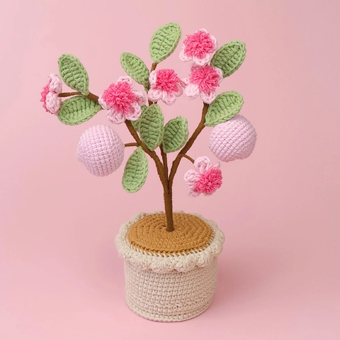 Handmade Crochet Fruit Flower Potted Plant Yarn Knitted Avocado Peach Tulip Sunflower Rose Daisy Artificial Mini Potted Plant Home Office Desk Decor Gift