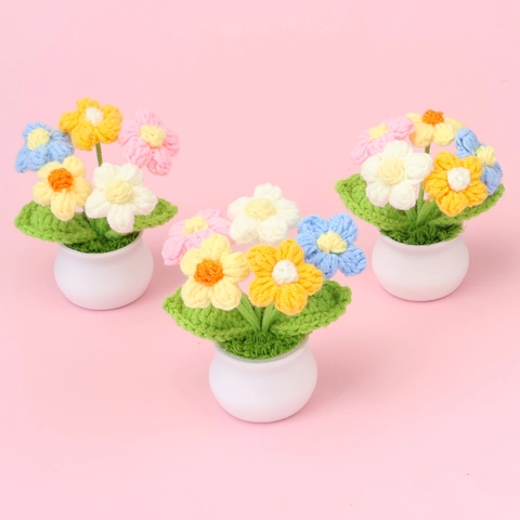 Handgefertigte Gehäkelte Blumen Im Topf Mini Bunte Garn Strickblumen Puffblume Schreibtisch Deko Büro Home Ornament Geschenk