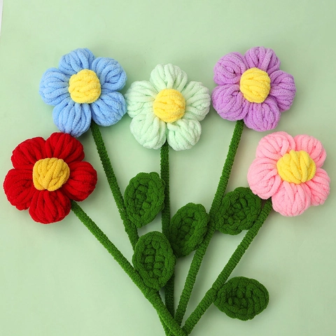 Handgemaakte Gehaakte Pofbloemen Gebreid Garen Boeket Kunstbloem Huisdecoratie Fotografie Rekwisiet Cadeau