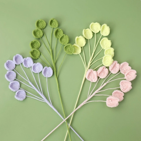 Handmade Crochet Knitted Artificial Eucalyptus Leaf Flower Stem Yarn Weaving Home Decor Ornament Gift Aesthetic Floral