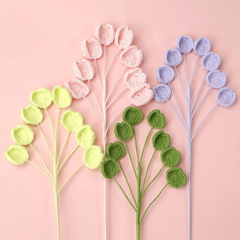 Handmade Crochet Knitted Artificial Eucalyptus Leaf Flower Stem Yarn Weaving Home Decor Ornament Gift Aesthetic Floral