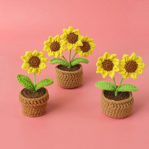 Handgefertigte Gehäkelte Sonnenblume Topfpflanze Garn Gestrickte Schreibtisch Dekoration Künstliche Blume Ornament Geschenk