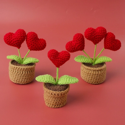 Handgefertigte Gehäkelte Herz Topfpflanze Gestrickte Blumen Desktop Ornament Deko Valentinstag Geschenk