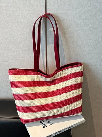 Gestreifte Gewebte Einkaufstasche Stroh Sommer Strandurlaub Große Kapazität Schultertasche Für Frauen